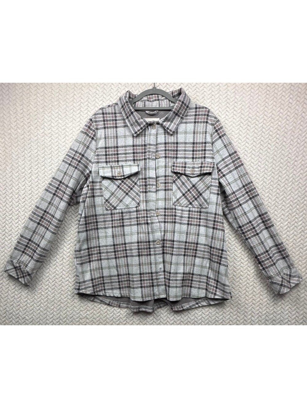 Thread & Supply Women's Mossy Green Pink Plaid Button-Up Shirt Size 1X